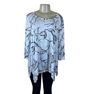 Chalet et ćeci Women's White/Black Abstract Tunic Top 3/4 Sleeves Sz M - New